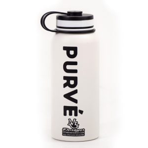 40 ounce white Purvé Donut Stop hydroflask with black lettering