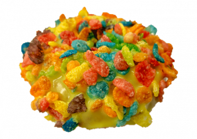 Lemon glazed donut crop dusted with fruity pebbles from Purvé Donut Stop Hawaii